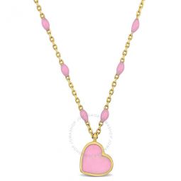 Pink Enamel Heart Necklace in 14K Yellow Gold
