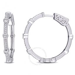 1/4 CT TW Diamond Heart Station Hoop Earrings In 10K White Gold