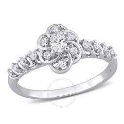 1/3 CT TDW Oval and Round Diamond Vintage Engagement Ring In 14K White Gold