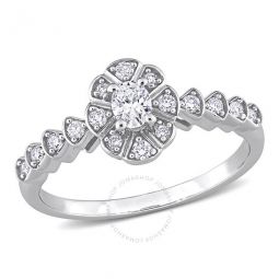 1/3 CT TDW Oval and Round Diamond Vintage Engagement Ring In 14K White Gold