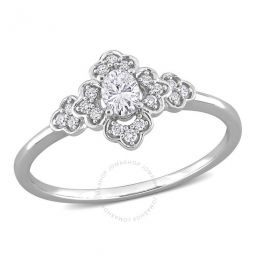 1/4 CT TDW Oval and Round Diamond Vintage Engagement Ring In 14K White Gold