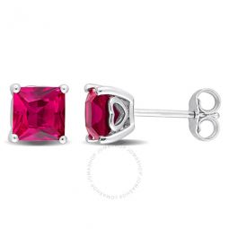 2 1/3 CT TGW Square Created Ruby Stud Earrings In Sterling Silver
