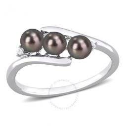 3.5-4mm Black Freshwater Cultured Pearl and Diamond Accent Triple Pearl Bypass Ring In Sterling Silver