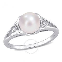 7-7.5mm Freshwater Cultured Pearl and Diamond Accent Split-shank Ring In Sterling Silver