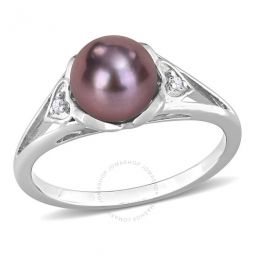7-7.5mm Black Freshwater Cultured Pearl and Diamond Accent Heart Ring In Sterling Silver