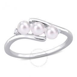 3.5-4mm Freshwater Cultured Pearl and Diamond Accent 3-sTone Bypass Ring In Sterling Silver