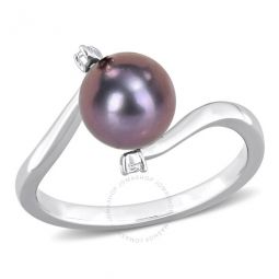 7-7.5mm Black Freshwater Cultured Pearl and White Topaz Bypass Ring In Sterling Silver
