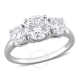 2 1/4 CT DEW Created Moissanite Three-stone Engagement Ring In Sterling Silver