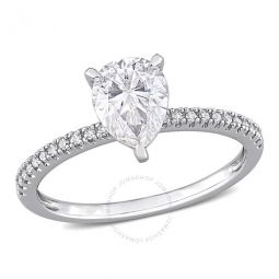 1 1/4 CT DEW Pear Shape Created Moissanite and 1/10 CT TW Diamond Engagement Ring In 14K White Gold