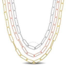 Multi-Strand Paperclip Chain Necklace In 3-Tone Plated Sterling Silver, 18 In
