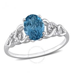 1 5/8 CT TGW Oval London Blue Topaz and Diamond Accent Link Ring In 10K White Gold