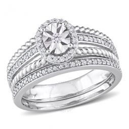 1/3 CT TW Diamond Oval Bridal Ring Set In Sterling Silver
