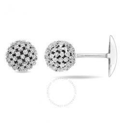 1/2 CT TW Diamond Studded Ball Cufflinks In Sterling Silver