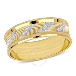 Mens 6mm Ribbed and Striped Curved Wedding Band In 14K Yellow Gold
