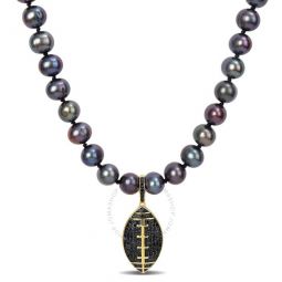 7-7.5mm Black Cultured Freshwater Pearl and 5/8 CT TW Black Diamond Necklace with Large Lobster Clasp in Yellow & Black Plated Sterling Silver