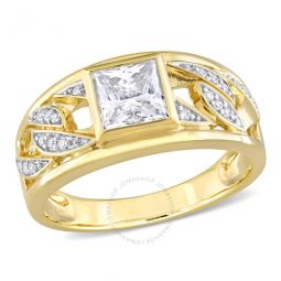 1 1/3 CT TW Moissanite Mens Ring with Link Design In 10K Yellow Gold