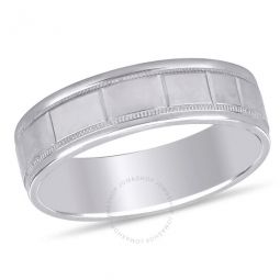 6mm Mens Striped Wedding Band In 10K White Gold