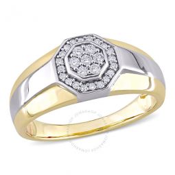 1/4 CT TW Diamond Octagonal Mens Ring In 10K White and Yellow Gold