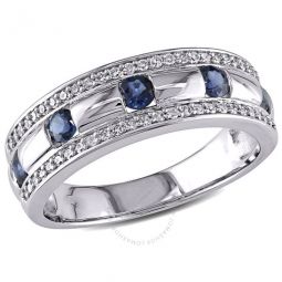 1/4 CT TW Diamond and Sapphire Anniversary Band In 10K White Gold
