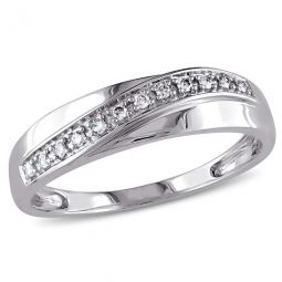 1/10 CT TW Mens Crossover Diamond Wedding Band In 10K White Gold
