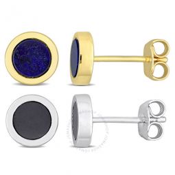 Mens 2-Piece Set 1 1/4ct TGW Hematite and Lapis Round Stud Earrings in Yellow and Sterling Silver