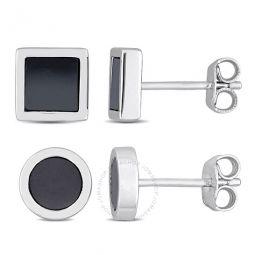 Mens 2-Piece Set 1 5/8ct TGW Hematite Square and Round Stud Earrings in Sterling Silver