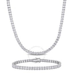 Mens 2-Piece Set 63ct TGW Created White Sapphire Tennis Necklace and Bracelet in Sterling Silver - 20in & 9in
