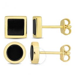 Mens 2-Piece Set 1 5/8ct TGW Black Onyx Square and Round Stud Earrings in Yellow Silver
