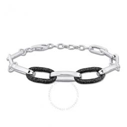Black Enamel Oval Link Bracelet in Sterling Silver