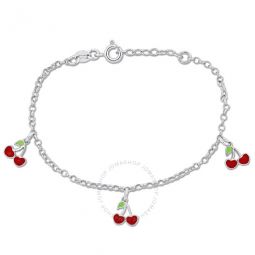 Cherry Enamel Charm Bracelet in Sterling Silver