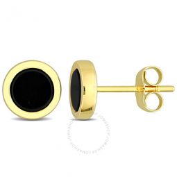 5/8CT TGW Black Onyx Round Stud Earrings In 14K Yellow Gold