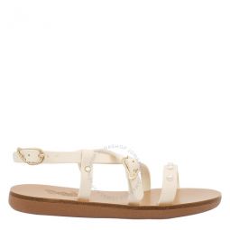 Kids Off White Leather Soft Pearl Sandals, Brand Size 34 (2.5 Little Kids)