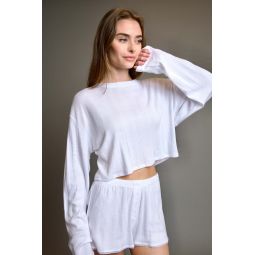 Maeve Tuscany Long Sleeve Crop T Shirt - White/Black