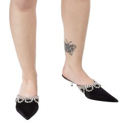 Scalloped Crystal A Mule - Black