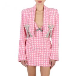 Ladies Pink Multi Deco Bow Slit Cropped Blazer, Brand Size 6