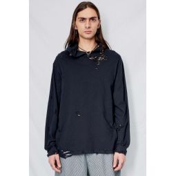 Distressed Black Jersey Hood Shirt - Black