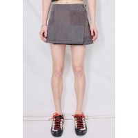 Denim Mini Skirt - Grey Patchwork Print