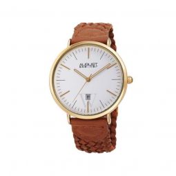 Mens Leather White Dial