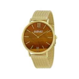 Mens Gold Tone Stainless Steel Orange Dial