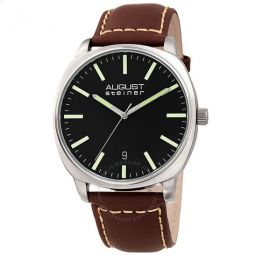 Black Dial Brown Leather Mens Watch