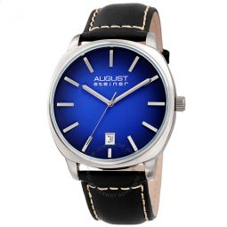Blue Dial Black Leather Mens Watch