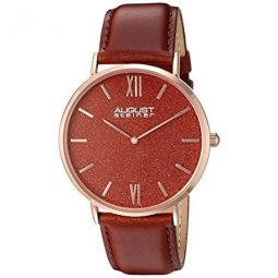 Red Sandstone Dial Red Leather Mens Watch