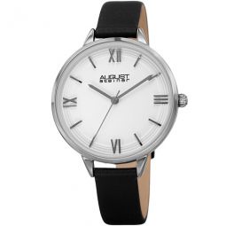 White Dial Black Leather Ladies Watch
