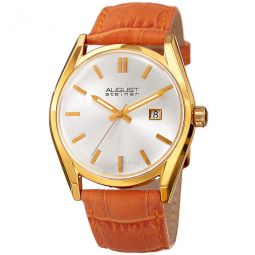 Silver Dial Orange Leather Ladies Watch