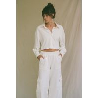 Bahhgoose Crop Button Up - Oatmeal