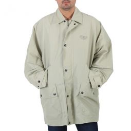 Mens Cement Beige Embroidered Logo Long Technical Coat, Brand Size 1 (Small)