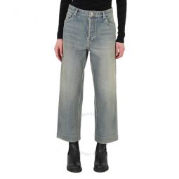 Clear Green Cropped Wide-Leg Denim Jeans, Waist Size 25