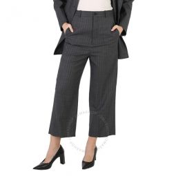 Ladies Grey Pinstripe Pattern Cropped Tailored Pants, Brand Size 34 (US Size 4)