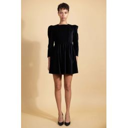 Batsheva Square Neck Mini Prairie Dress - Black Velvet