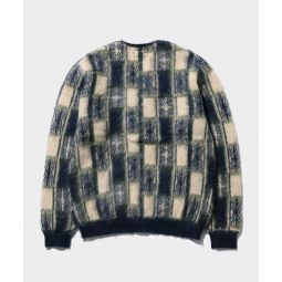 BEAMS Plus Cardigan Double Jacquard Check Pattern in Navy